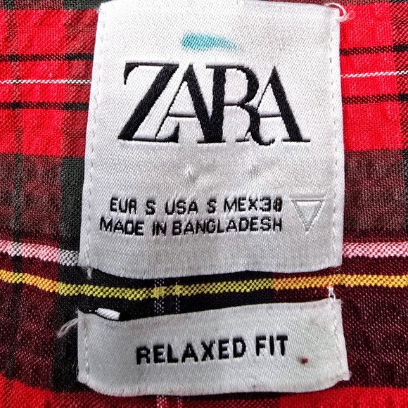 ZARA Women Classic Plaid Small Button Down Shirt Grunge Red Tartan Long Sleeve - Picture 2 of 9
